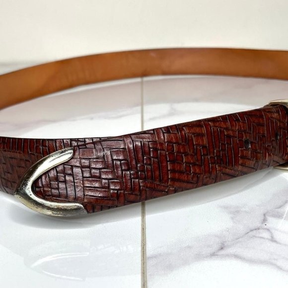 MARTIN DINGMAN Brown Treccia Alligator Embossed Calfskin & Silver Belt 95 38 - Picture 3 of 11